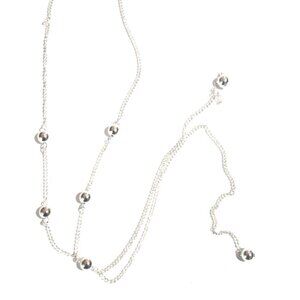 Elegant Polished Silver Tone Beads Fringe Long Necklace, Women's Fashion Jewelry